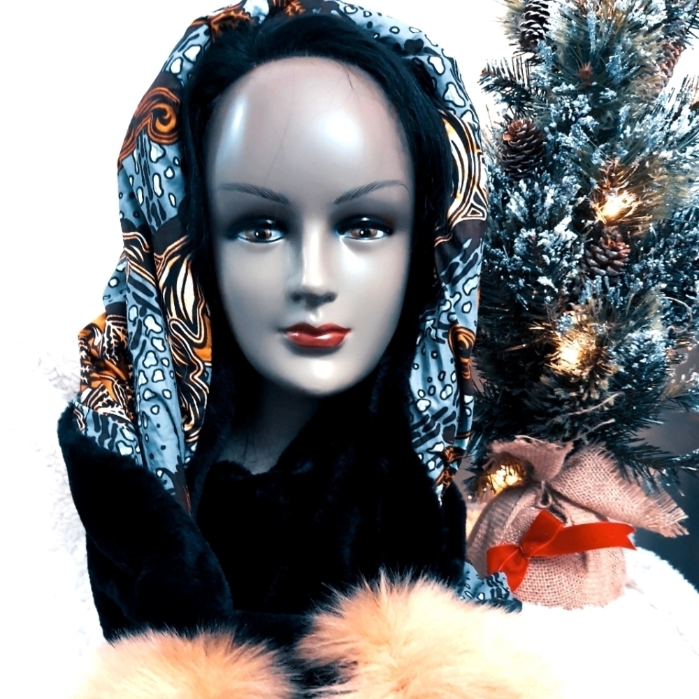 KIMIBEULAH African Print Fur-lined Infinity Scarf
